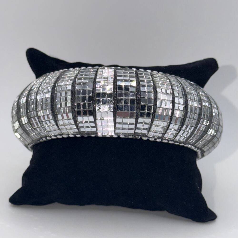 Silver & Black Mirror Mosaic Statement Bangle